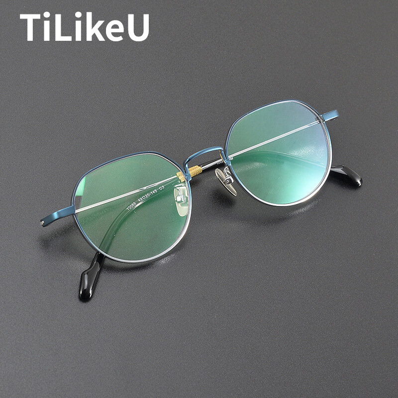 Kacamata bingkai Titanium murni pria mewah kacamata poligonal Retro bingkai kacamata resep optik untuk wanita desain merek Korea