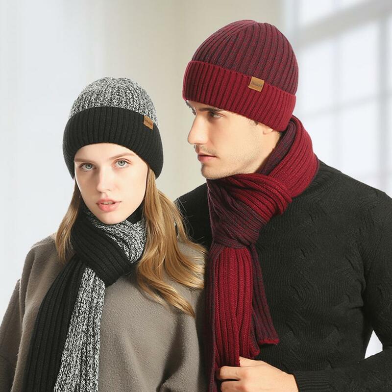 Conjunto de luvas e cachecol de chapéu espesso masculino, gorro ultragrosso, luvas de tela sensível ao toque, super macio, longo, inverno
