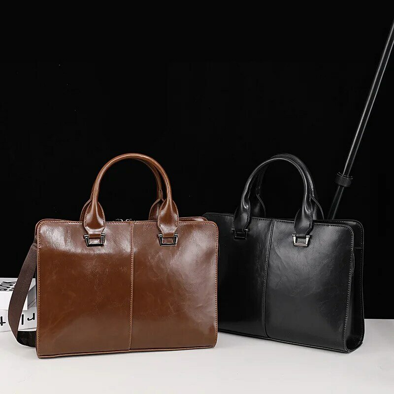 New Men's Handbag Horizontal Korean Version Men's Bag Single Shoulder Crossbody Business Computer Briefcase Retro Trendy Bag