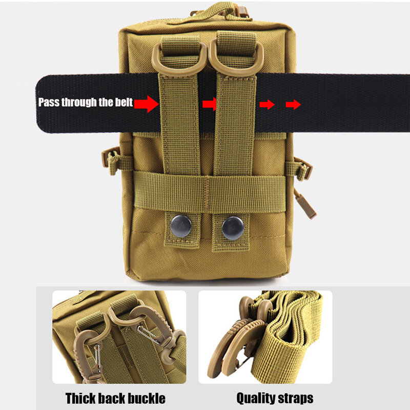 Bolsa Militar Tática Multifuncional Molle, Hip Cintura EDC Bag, Carteira Bolsa, Sacos de suporte do telefone, Camping, Caminhadas, Caça, Fanny Pack