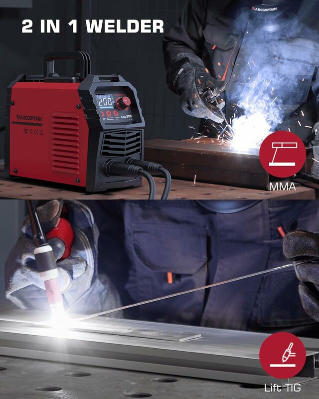 Stick Welder, [Large LED Display] 200A ARC/Lift TIG Welding Machine with Synergic Control,
