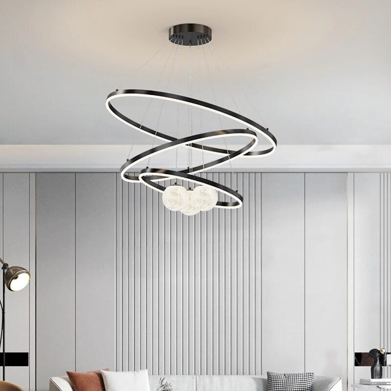 Modern Minimalist Led Ceiling Chandelier Hanging Wire Fixture for Living Room Bedroom Lamp Home Decor Indoor Lighting Black Gold