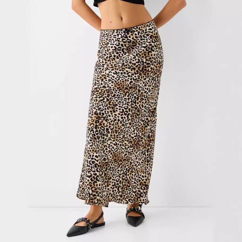 Falda de media falda para mujer, ropa de calle ajustada, con abertura informal, estampado de leopardo, europea y americana
