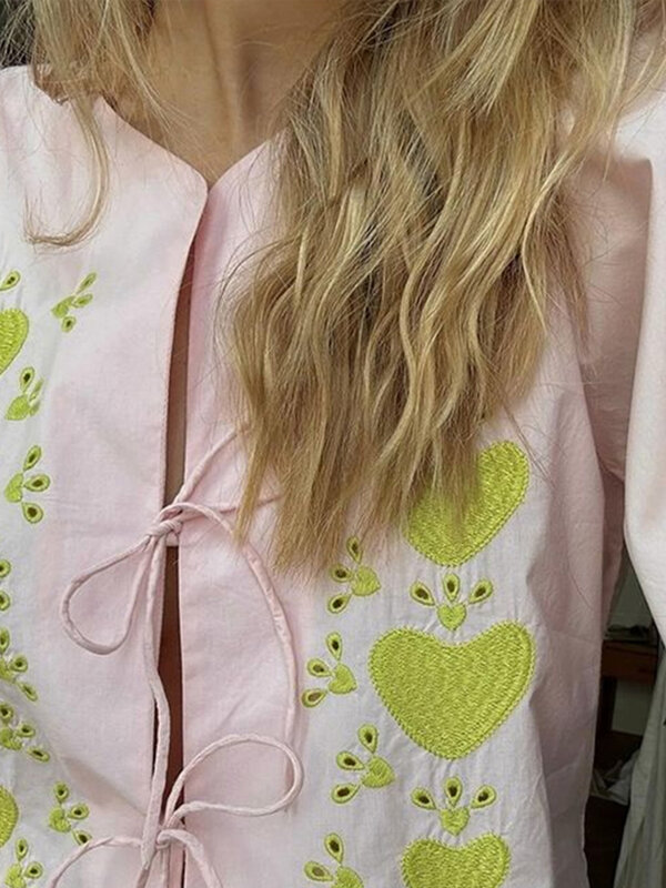 Женская Повседневная рубашка на шнуровке, свободная блузка с круглым вырезом и рукавами-фонариками, модная уличная одежда для весны и лета, 2024