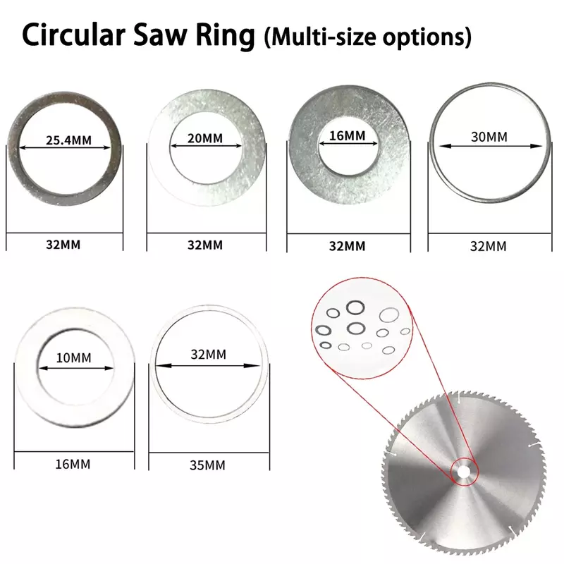 CircularSawRing anillo de conversión de anillo de reducción de hoja de sierra Circular, Multi-tamaño 16-10mm, 32-16mm, 32-20mm, 32-25,4mm, 32-30mm