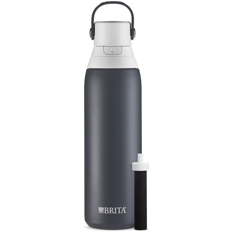 Brita Premium Stainless Steel Leak Proof Filtered Water Bottle, Carbon, 20 oz