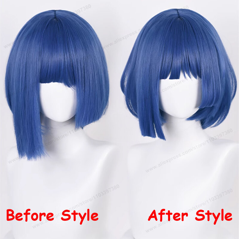 Anime Yamada Ryo Wig Cosplay 30cm rambut biru abu-abu dengan jepit rambut Wig pesta wanita tahan panas + topi Wig
