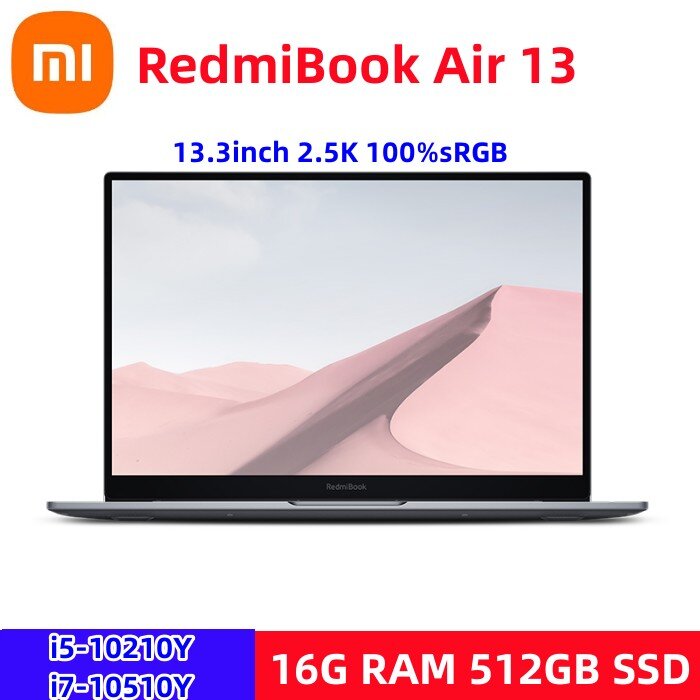 Xiaomi-RedmiBook Air, ordenador portátil de 13,3 pulgadas, 10 ° Intel-Core, i7-10510Y/i5-10210Y, 16GB, 512G, SSD, 2,5 K, pantalla delgada