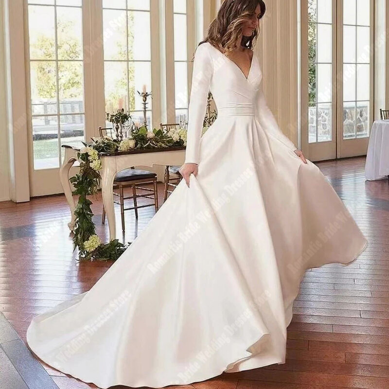 Long Sleeveles Tulle Women Dresses Formal Occasions V-Neck Prom Gowns Mopping Length Princess Engagement Party Vestidos De Novia