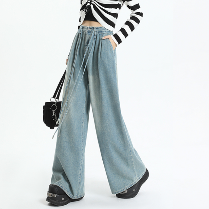 Прямые винтажные джинсы с широкими штанинами, женские свободные джинсовые брюки в стиле оверсайз Y2k, женские уличные брюки с высокой талией в Корейском стиле