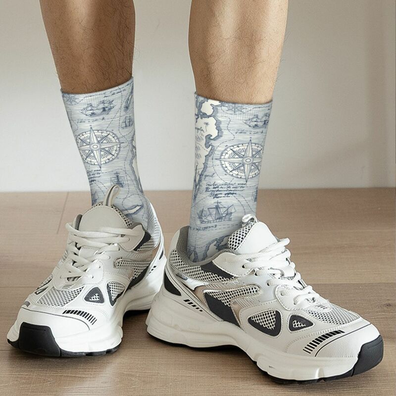 Веселые забавные мужские носки, повседневные носки в стиле ретро с морской картой, спортивные женские носки с морским якорем, весна, лето, осень, зима