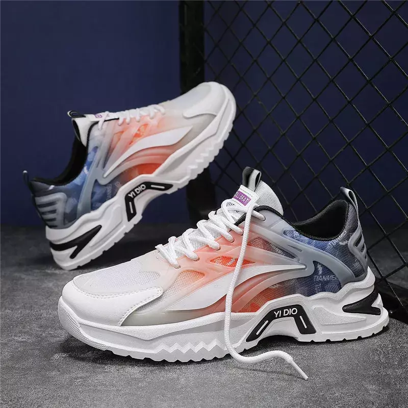 2024 Spring Men's Sneakers Fashion Thick Sole Men Casual Sneakers Lace Up Mesh Breathable Comfortable Outdoor Running Shoes Male