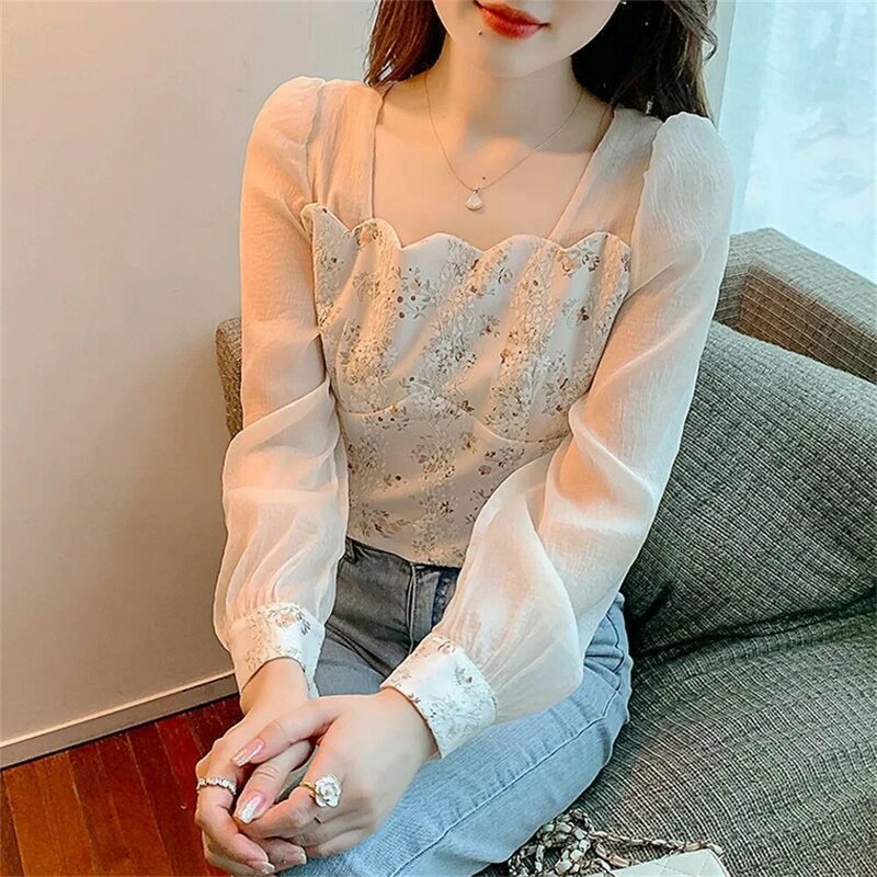Женская шифоновая рубашка с воротником «Питер Пэн», простой милый однобортный Топ свободного покроя с кружевными оборками, в Корейском стиле, весна-осень