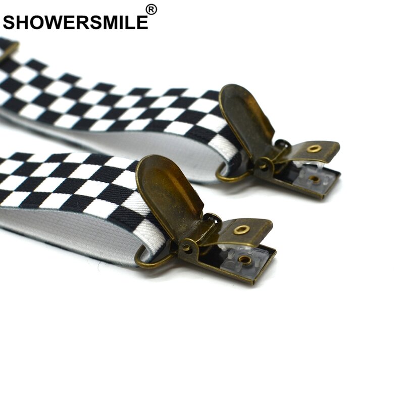 SHOWERSMILE เด็ก Checkered Suspenders Boys Suspender อย่างเป็นทางการ Designer Suspender Bow Tie เด็ก 4 คลิป Checkerboard เด็กรั้ง