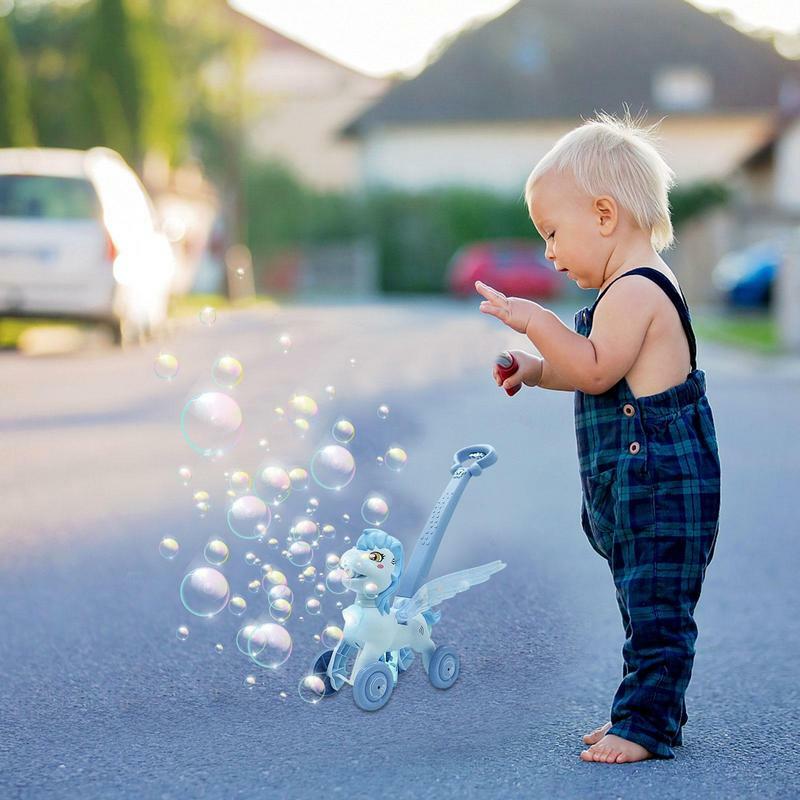 Soplador de burbujas para niños, máquina de soplado de burbujas mejorada con música y luces, juguetes de verano al aire libre