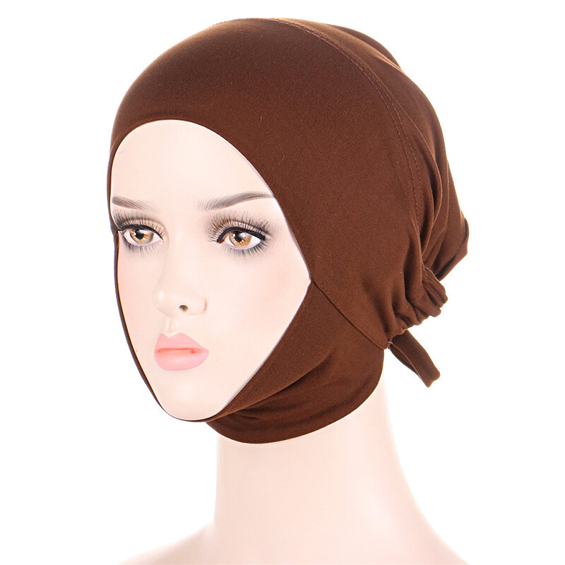 Gorro de Hijab interno para Mujer, Jersey elástico musulmán con lazo en la espalda, pañuelo islámico para la cabeza, turbante árabe ajustable