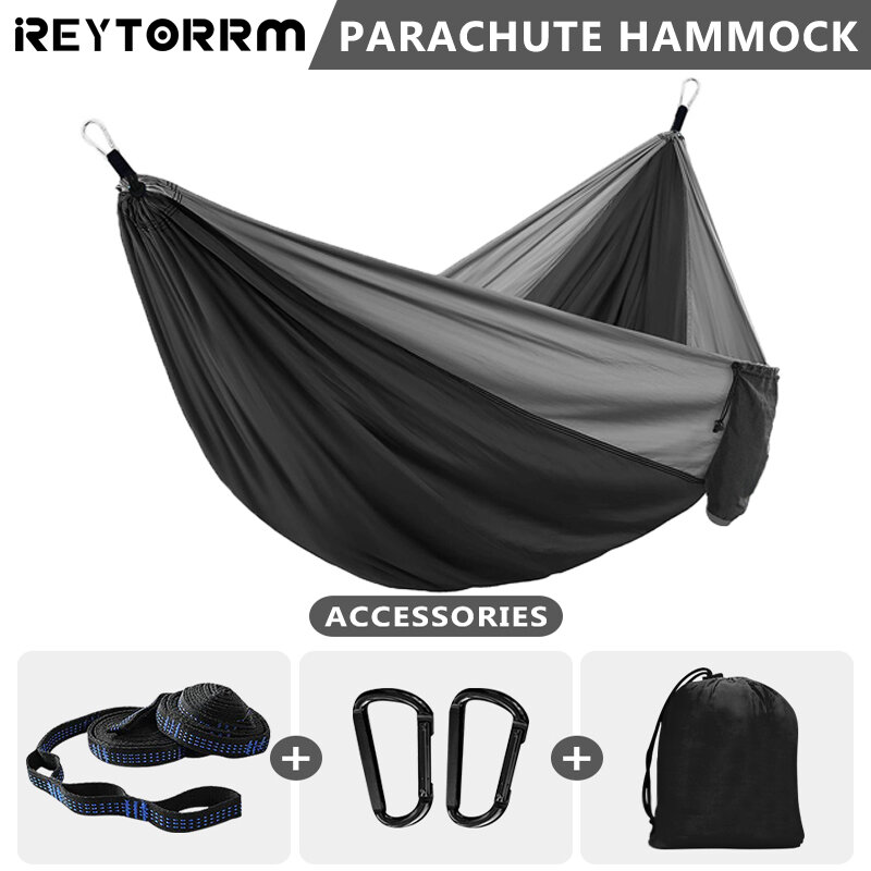 Hamac de camping double 102x55 pouces, avec 2 sangles d'arbre, parachute, portable, léger, balançoire pour sac à dos, plage en plein air
