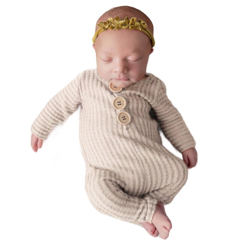 Macacão malha para fotografia recém-nascidos roupas reversíveis adereços para fotos bebê