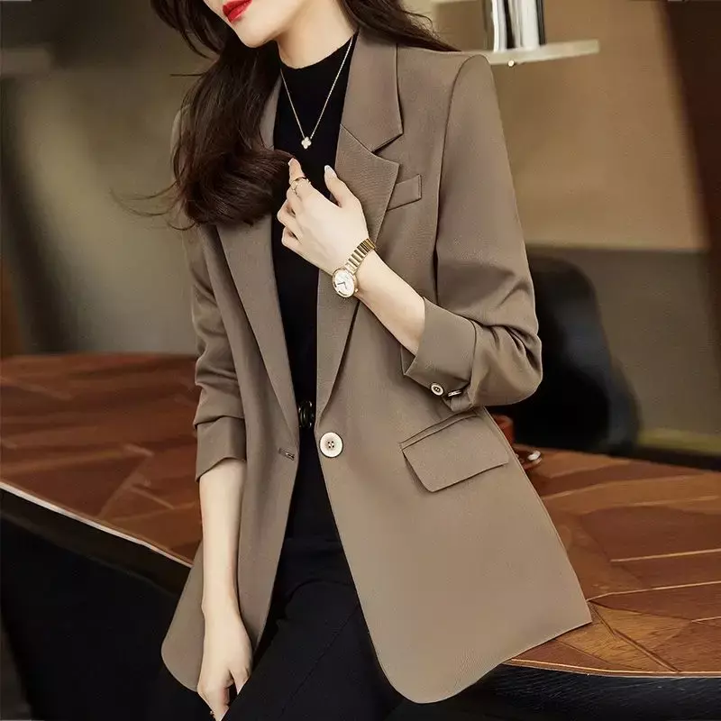 Blazer negro de manga larga para mujer, chaqueta de oficina para mujer, abrigo delgado para mujer, traje de marca sólida, coreano, elegante, nuevo, otoño