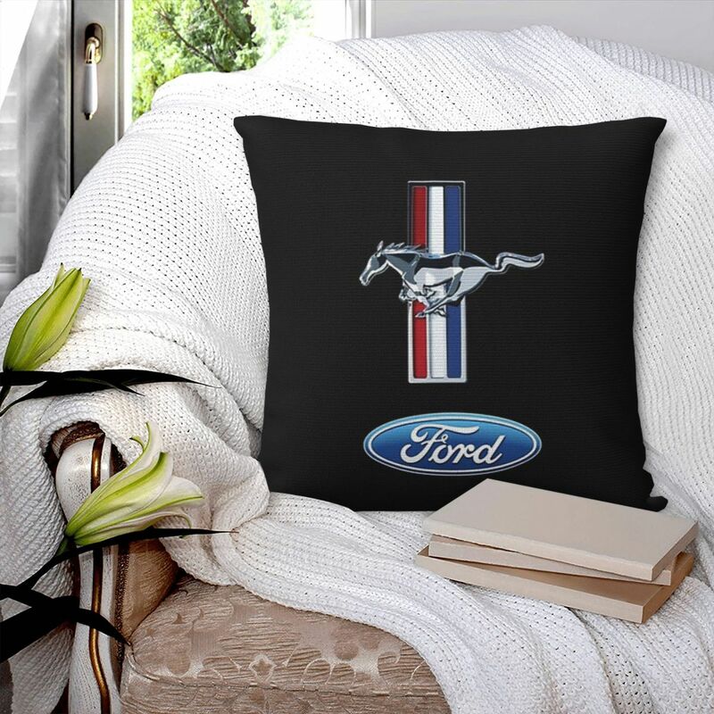 Funda de almohada cuadrada Ford Mustang, cubierta de cojín de poliéster con cremallera decorativa, cómoda, para el hogar y el dormitorio