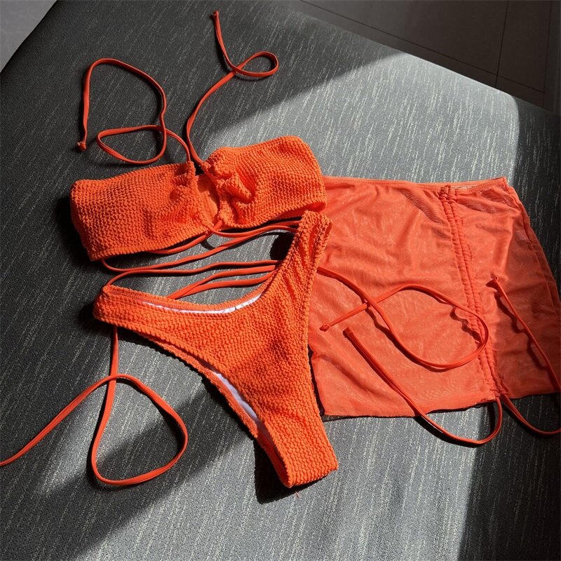 Traje de baño de 3 piezas para mujer, ropa interior + sujetador + Mini Vestido corto, Bikini de playa de verano, Vacaciones, Sexy, informal, ropa de calle para chica caliente