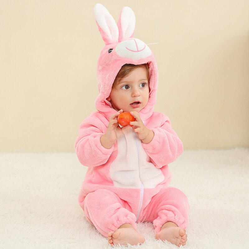 MICHLEY Romper bayi kelinci Paskah, flanel bertudung Musim Dingin, pakaian keseluruhan, kostum Jumpsuit untuk anak-anak, Bebe