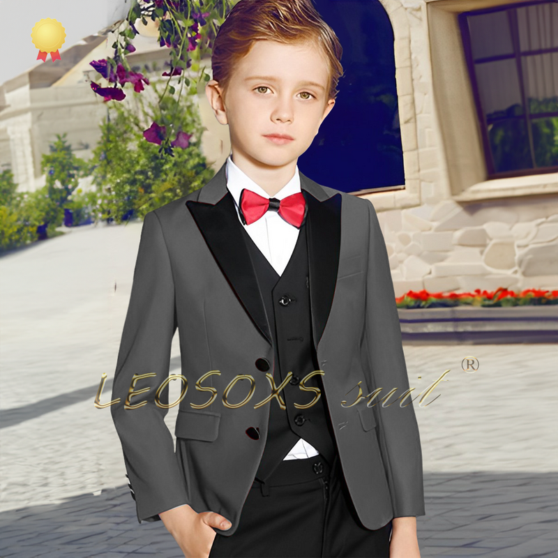 Boy's Black Peak Lapel Tailcoat terno, colete, calças, ideal para casamentos e elegância, idades 3-16, 3 pcs