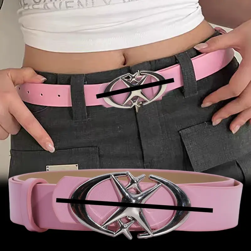2024 New Spicy Girl Pink PU Belt Metal Punk Cross Star Belt Multi Functional Decoration Fashion Y2K Belt