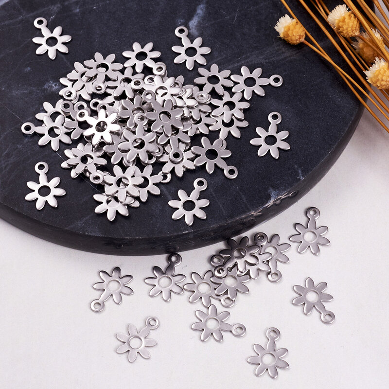 200 buah jimat bunga Mini 304 jimat baja tahan karat liontin lucu untuk membuat perhiasan DIY gelang kalung anting-anting kerajinan