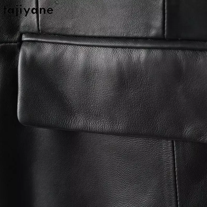 Tajiyane-blazers de pele de carneiro genuínos para mulheres, jaqueta de couro real, comprimento médio, estilo coreano fino, elegante, 2023