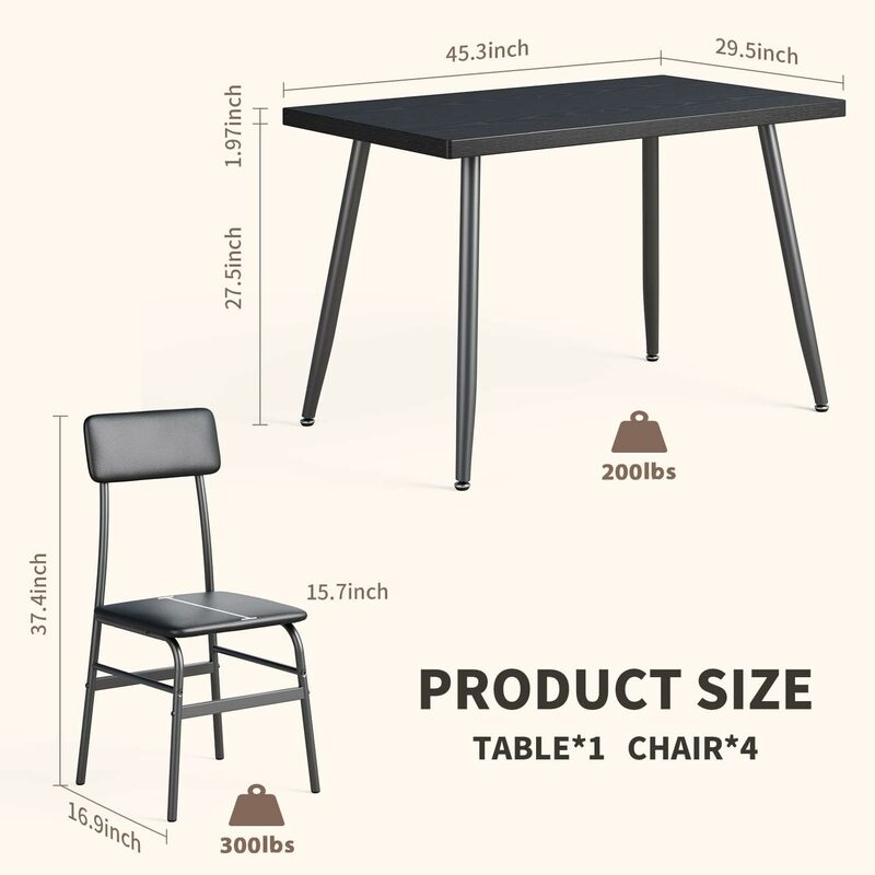 Zastawa stołowa dla 4 osób, stół kuchenny z 4 krzesłami stół biurowy do domu dla mała przestrzeń, jadalnia, kuchnia, mieszkanie