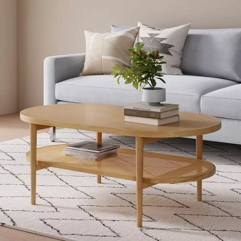 Light Wood/Rattan Table Serving Coffee Mesas Coffee Table With Storage Shelf Furniture Living Room Furniture Tables Coffe Round