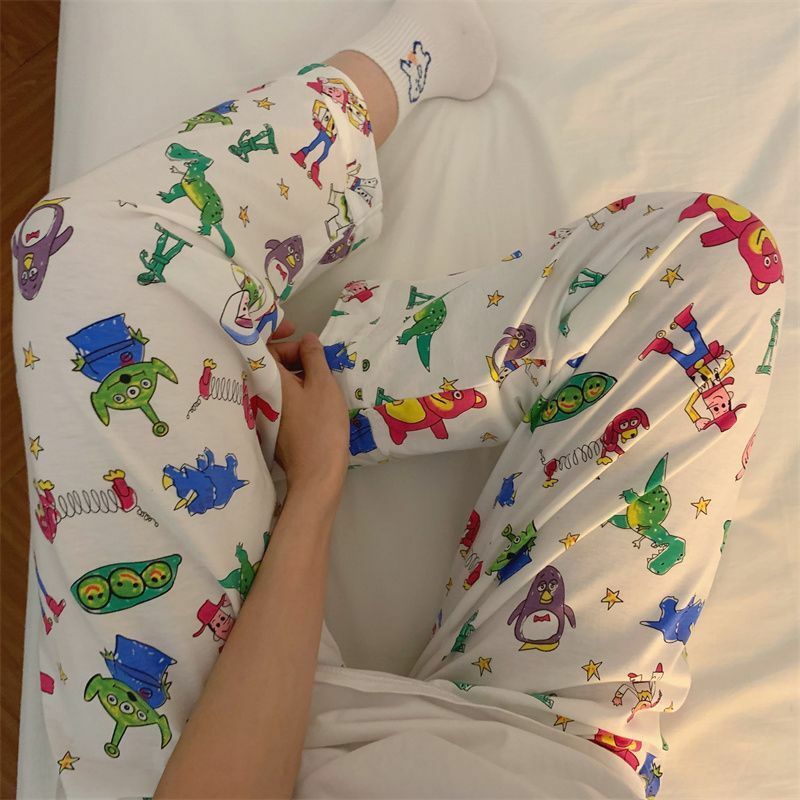 Calça de pijama feminina Disney Cartoon Toy Story manga comprida, estampa kawaii, casual, macia, solta, Winnie The Pooh, novo, outono