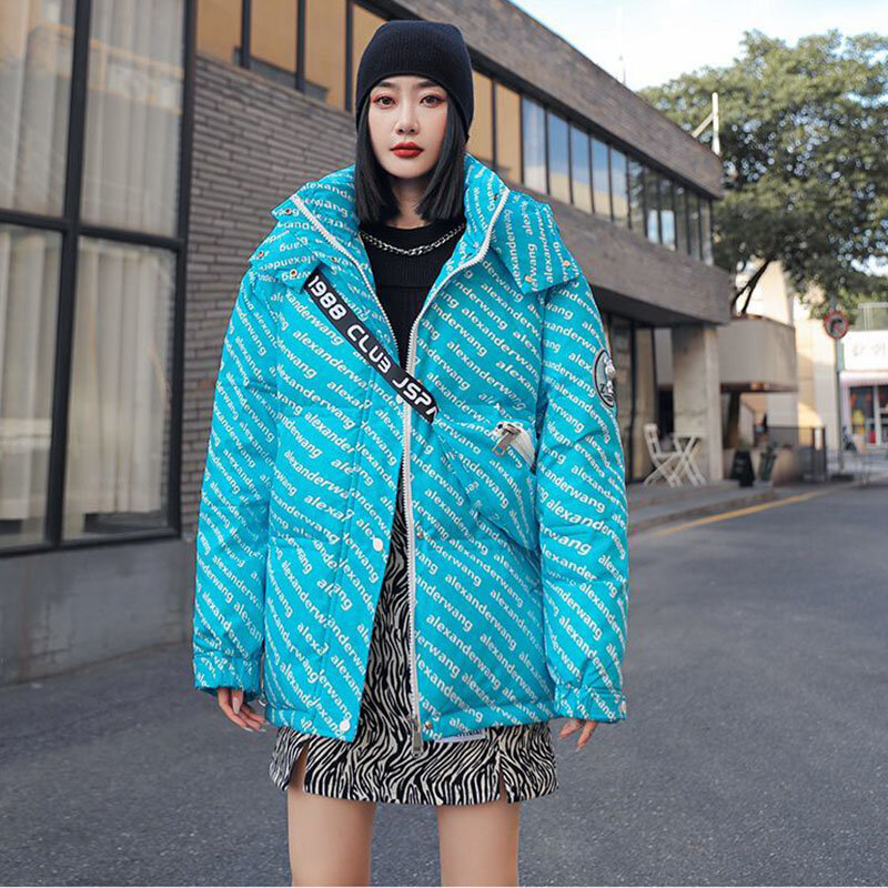 Пуховик женский зимний с принтом, теплая уличная одежда в стиле пэчворк, шикарная верхняя одежда в Корейском стиле, пуховик
