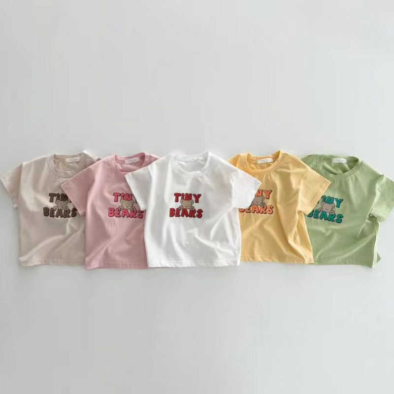 Verão Baby Boy Girl Set Urso Bonito Carta Impressão Manga Curta T-shirt + Plaid Imprimir Shorts Infantil Casual Fino Algodão Suit E73748