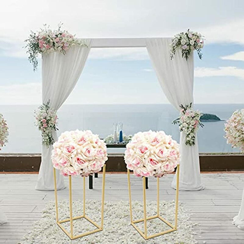 Soporte de suelo de 2 piezas para flores, conjunto de columna de Metal, expositor de flores para fiesta de boda, decoración