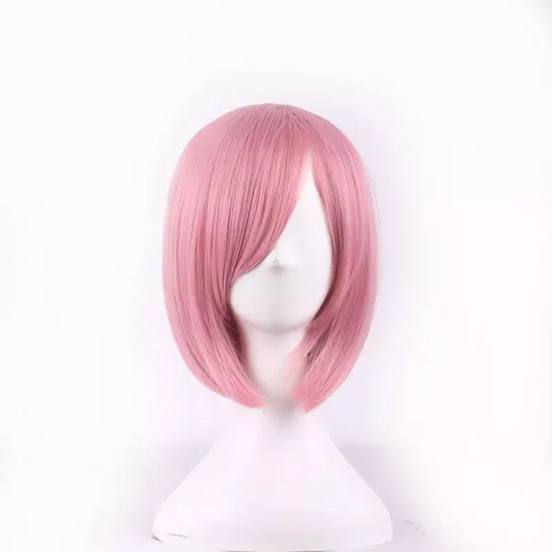 Женский синтетический парик, Короткие Розовые прямые волосы из волокна, с челкой, 14 дюймов/35 см, для косплея