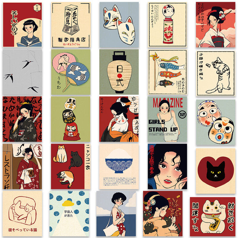50 Stuks Klassieke Japanse Stijl Cartoon Cultuur Stickers Voor Laptop Waterfles Bagage Notebook Waterdichte Vinyl Stickers