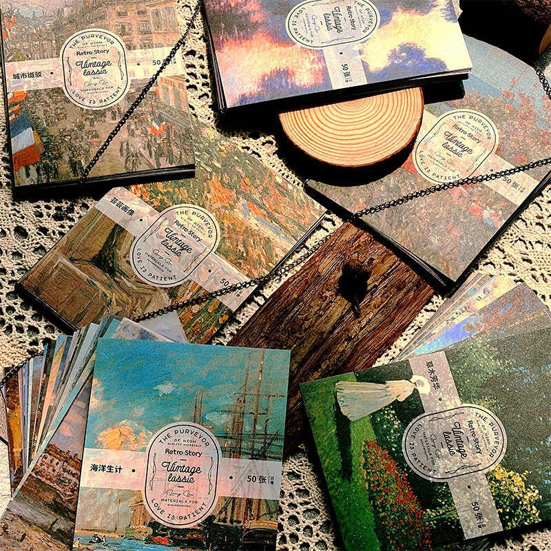 50 arkuszy obraz olejny pejzaż papierowy materiał do kolażu Journaling rzemiosło artystyczne Scrapbooking DIY