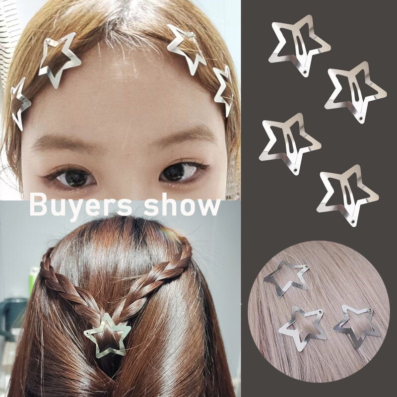 10/50pcs Silver New Fashion Star Snap Y2K Style Hair BB Clips Metal Side Hair Grip For Women And Girls Everyday Hair Accessories