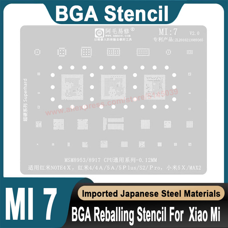 Estêncil BGA para Xiaomi Redmi, Modelo de solda CPU, 0.12mm Espessura, 4 4A 5A 5PLUS S2 Nota 4X A1 MAX 2, MSM8953 8917