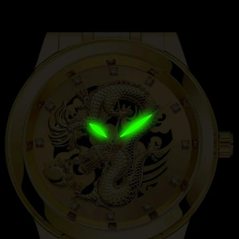 Wodoodporny męski złoty smok zegarek kwarcowy luksusowy męski zegarek stalowy wykwintny zegarek mody damski zegarek na rękę Saat Er