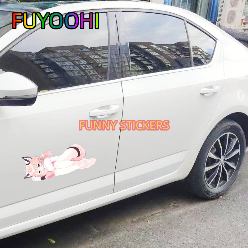 FUYOOHI Loli anak perempuan lucu stiker mobil AC Decal kaca depan Aksesori Mobil vinil kepribadian dekorasi JDM