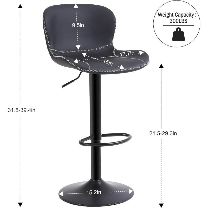 Youhauchair stołki barowe zestaw 2 stołki ze skóry PU z oparciem, regulowanym krzesła obrotowe, nowoczesnym ramienem