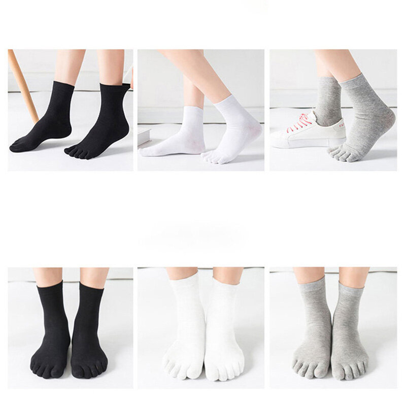 Chaussettes à orteils unisexes pour hommes et femmes, chaussettes à cinq doigts, respirantes, en coton, pour sport, course, couleur unie, noir, blanc, gris