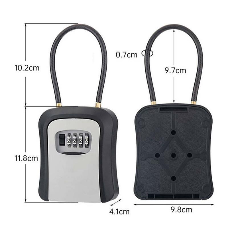 Segurança Box Key com 4 Dígitos Combinação, cabo de aço, manilha, intempéries, portátil para porta Knob ou carro