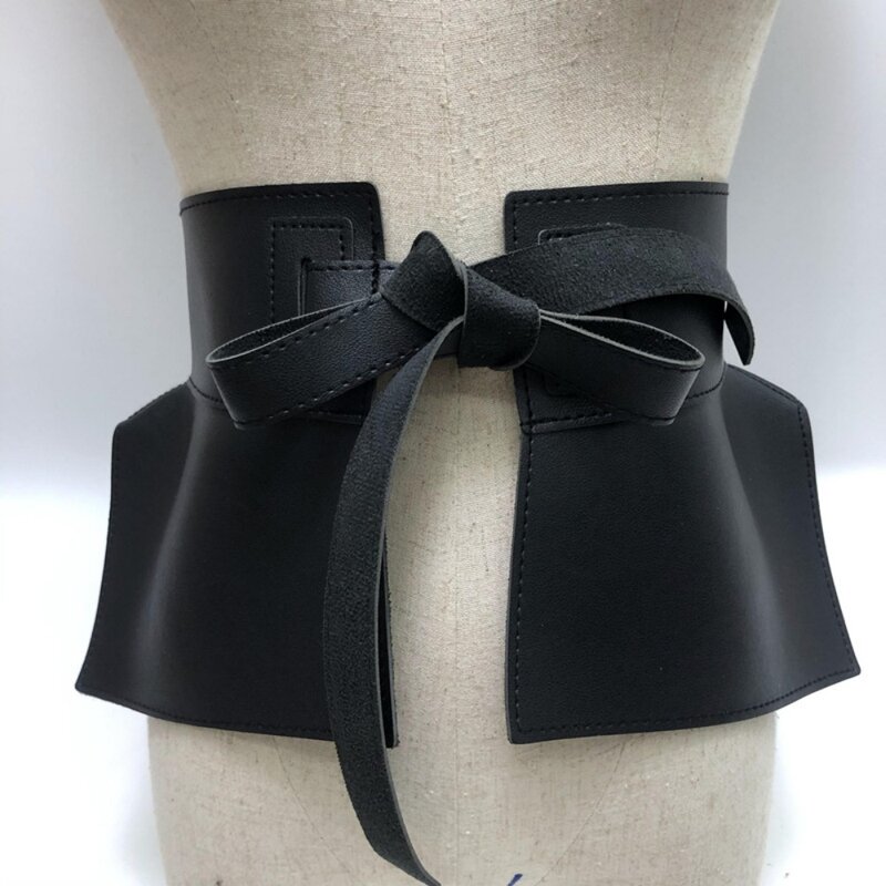 Пояс с баской Женский, кожаный пояс для юбки, модный дизайнерский пояс из искусственной кожи с черным бантом, широкий пояс для платьев