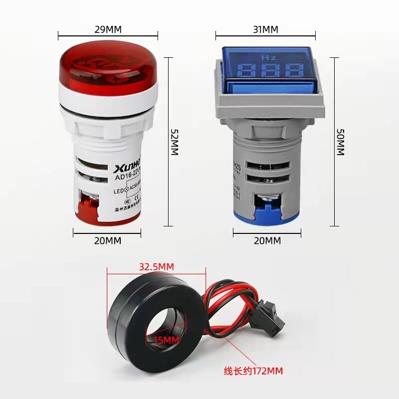 Voltímetro Digital de 22mm, amperímetro de corriente, Hertz HZ, medidor de voltaje, lámpara indicadora LED, luz piloto, CA 12-500V, 0-100A, 20-75HZ