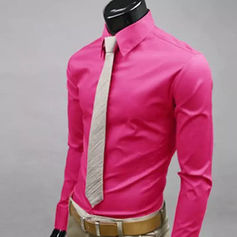 Рубашка мужская с длинным рукавом, модная повседневная сорочка Slim, однотонная деловая классическая, мягкая удобная, рождественский подарок