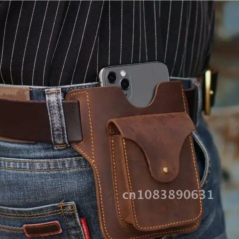 Men Leather Waist Bag Belt Bum Leg Hip Packs for Men 6-7.5inch Cell Phone Cigarette Lighter Box Case Outdoor Pouch